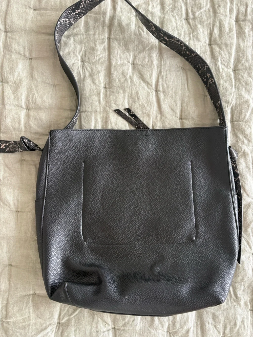 Steve Madden Black Shoulder Bag with “Peekaboo” Snake-Print Strap